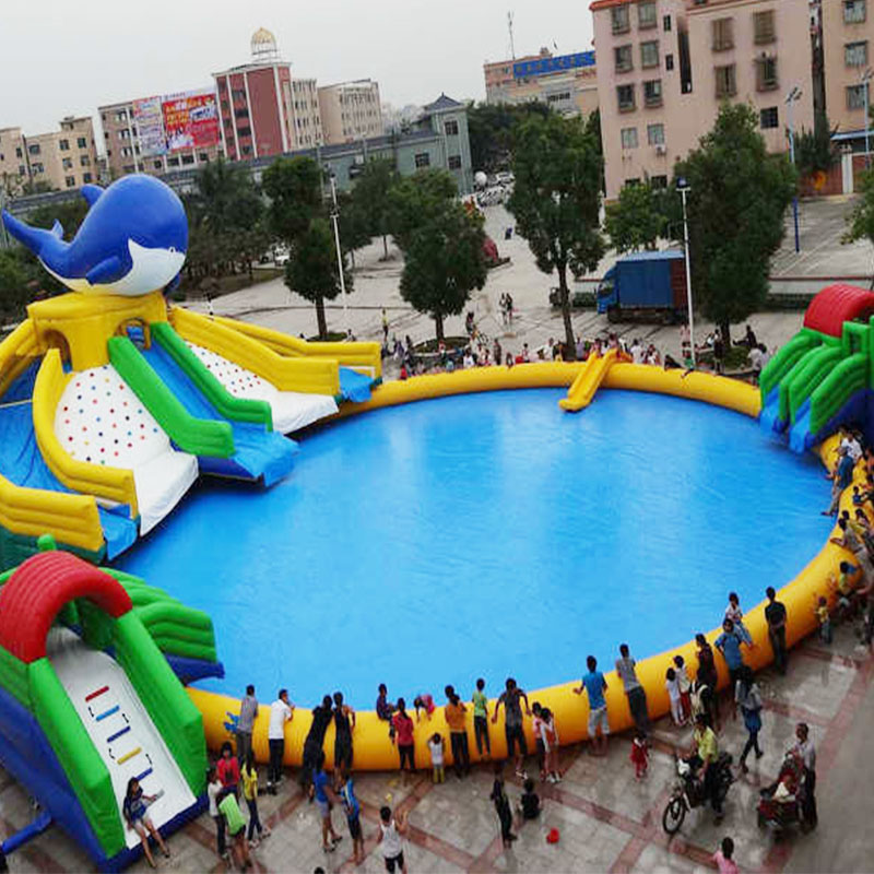 inflatable water park slide with pool